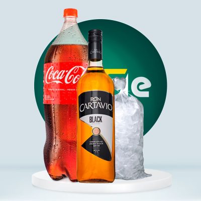 Combo Ron Cartavio Black 1L + Coca Cola 2.25L + Hielo 1.5kg