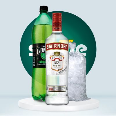 Combo Vodka Smirnoff Red botella 700mL + Evervess 1.5L + Hielo 1.5kg