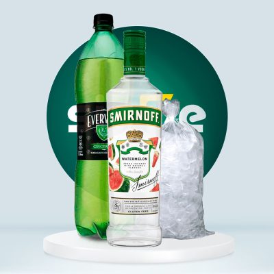Combo Vodka Smirnoff  Watermelon botella 700ml + Evervess 1.5L + Hielo 1.5kg