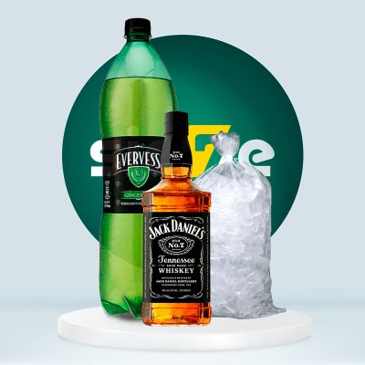 Combo Whisky Jack Daniels Old N 7 Botella 750 mL  + Evervess 1.5L + Hielo 1.5kg
