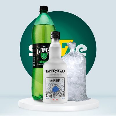 Combo Pisco LA BOTIJA Tabernero Quebranta botella 700 ml  + Evervess 1.5L + Hielo 1.5kg