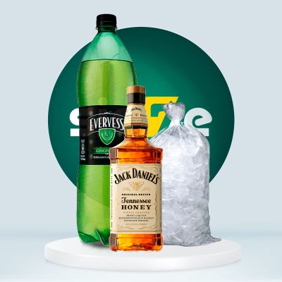 Combo Whisky Jack Daniels Tennessee Honey Botella 750 mL + Evervess 1.5L + Hielo 1.5kg