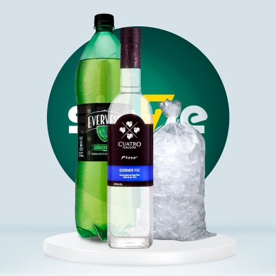 Combo Pisco Cuatro Gallos Quebranta  + Evervess 1.5L + Hielo 1.5kg
