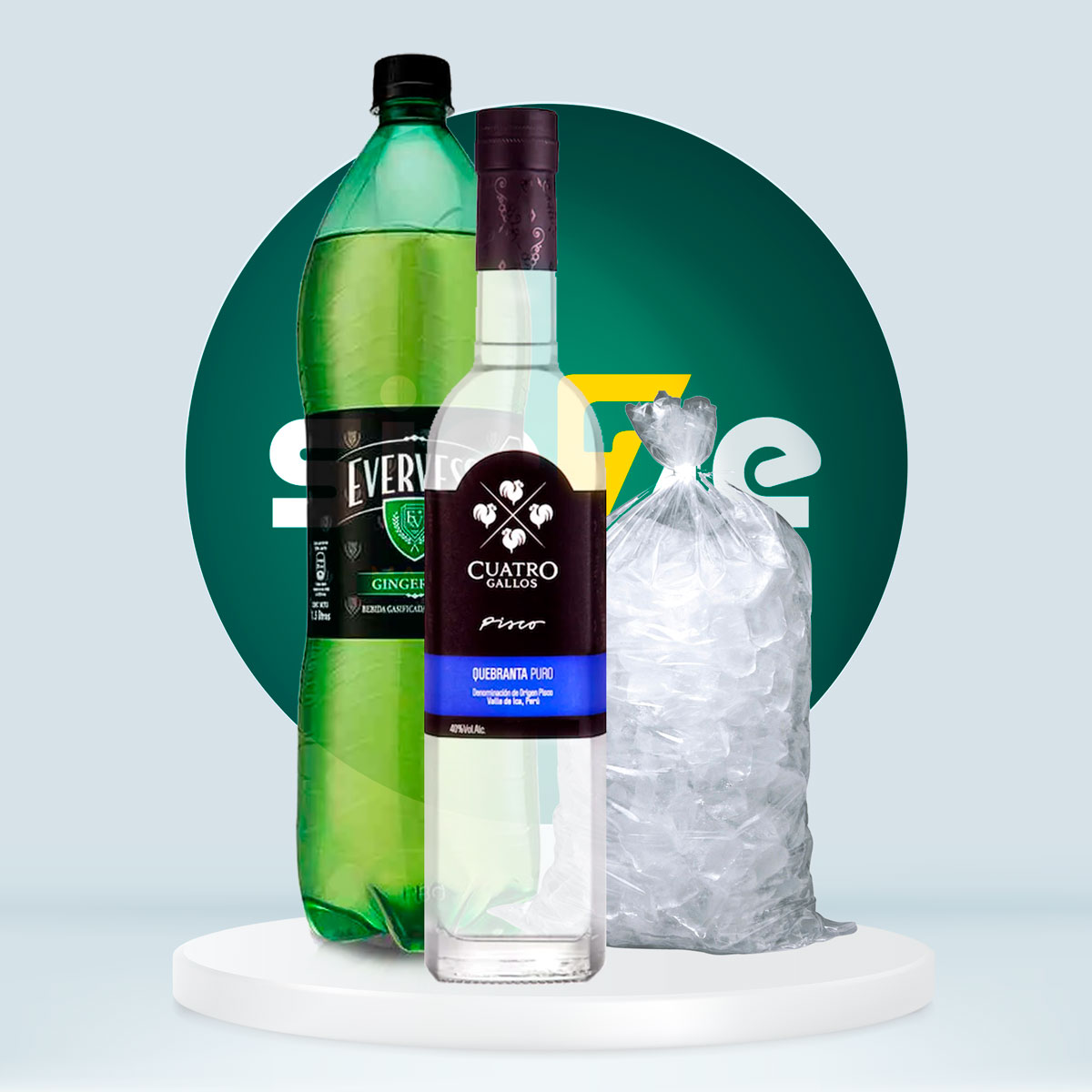 pide-Combo-Pisco-Cuatro-Gallos-Quebranta Combo Pisco Cuatro Gallos Quebranta + Evervess 1.5L + Hielo 1.5kg - Imagen 1