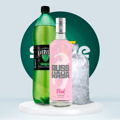 Combo Vodka RUSSKAYA Pink Botella 750ml + Evervess 1.5L + Hielo 1.5 kg