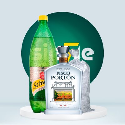 Combo Pisco PORTÓN Quebranta + Schweppes 1.5L + Hielo 1.5kg