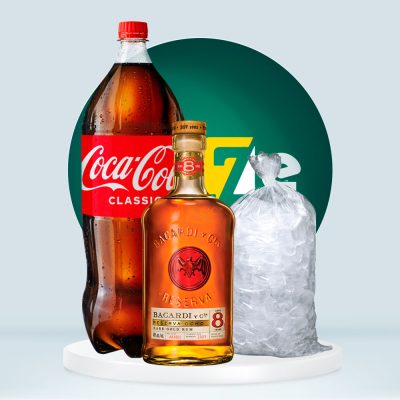 Combo Ron BACARDÍ Reserva 8 Años 750ml + Coca Cola 2.5L + Hielo 1.5kg