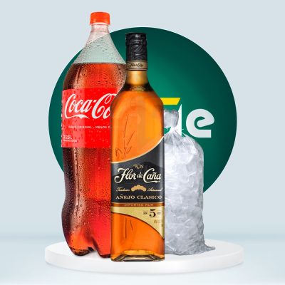 Combo Ron Flor De Caña 5 Años + Coca Cola 2.25L + Hielo 1.5kg
