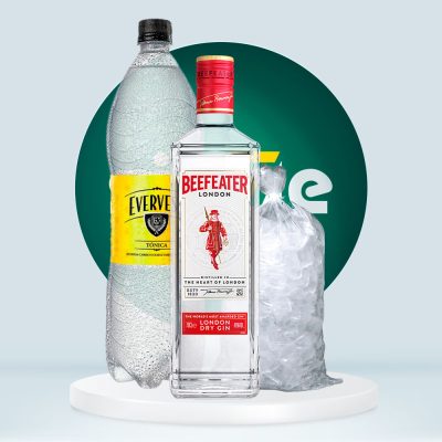 Combo Gin BEEFEATER London 700ml + Evervess Agua Tónica 1.5L + Hielo 1.5kg
