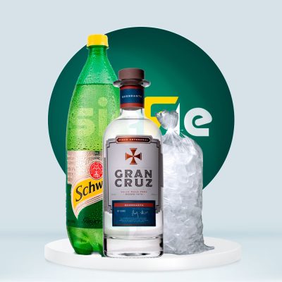 Combo Pisco GRAN CRUZ Quebranta + Schweppes 1.5L + Hielo 1.5kg