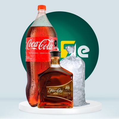Combo Ron Flor De Caña 18 Años + Coca Cola 2.25L + Hielo 1.5kg