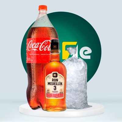 Combo Ron MEDELLÍN 3 Años 750ml + Coca Cola 2.5L + Hielo 1.5kg