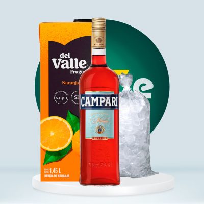 Combo Licor CAMPARI + Frugos del Valle 1.45L + Hielo 1.5kg