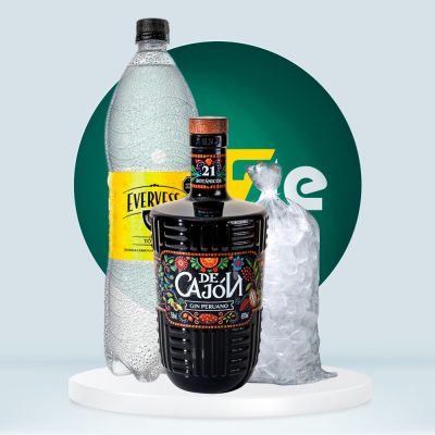 Combo DE CAJÓN Gin Peruano 750ml + Evervess Agua Tónica 1.5L + Hielo 1.5kg