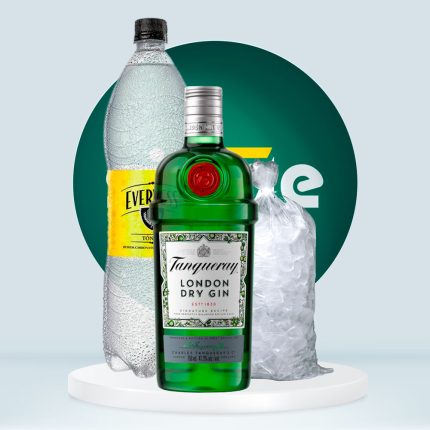 Combo Gin Tanqueray 750ml + Evervess Agua Tónica 1.5L + Hielo 1.5kg