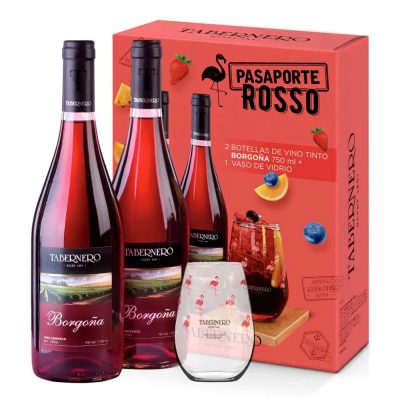 Pack TABERNERO Pasaporte Rosso: Vino Tinto Borgoña 2un + Vaso