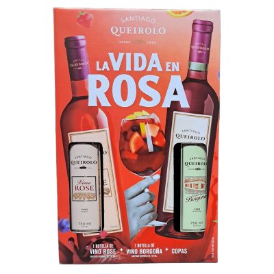 Pack Vino Queirolo: 2 Vinos Borgoña/Rosé 750ml + Copa